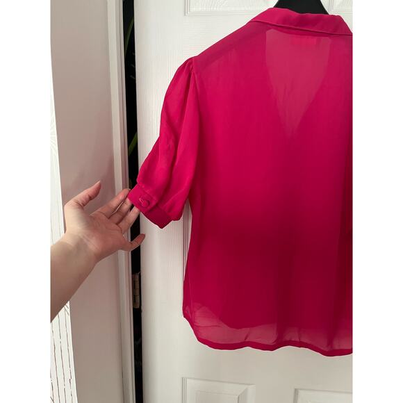 Vintage Jolene Fashions Pink Semi Sheer Button Down Blouse sz 14 office core - Picture 5 of 8